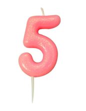 Picture of AGE 5 PINK GLITTER NUMERAL MOULDED PICK CANDLE 7CM